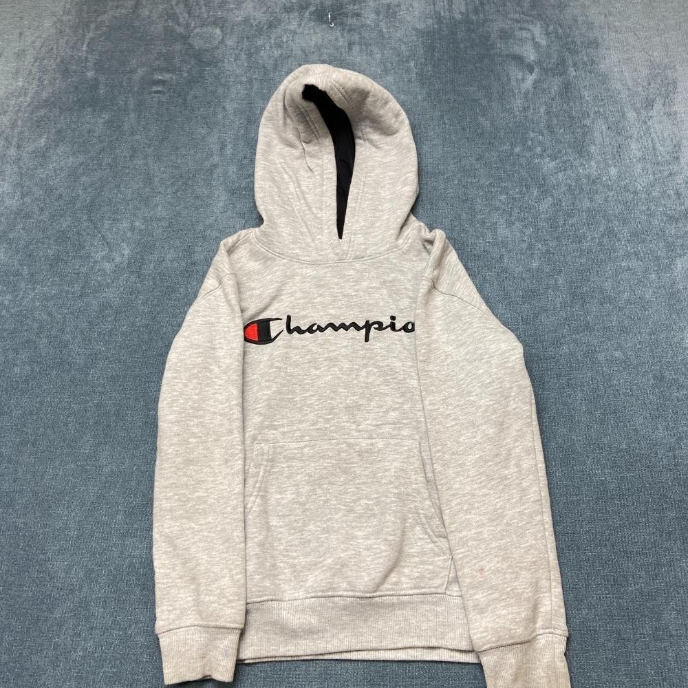 Champion Hoodie Youth M(8) Heather Gray Fleece Lined Kangaroo Pocket Winter Wear